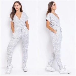 Le Lis Lounge Grey and white leopard print jumpsuit